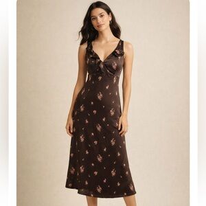 𝅺Anthropologie Tabitha chocolate floral silk dress